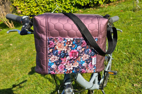 Handtasche mit Klickfix-System für den Fahrradlenker Pflaume Blumen