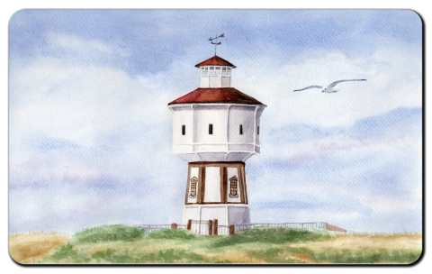 Aquarell Brettchen Frühstücksbrettchen Langeoog Wasserturm Leuchtturm L10