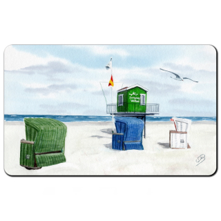 Aquarell Brettchen Frühstücksbrettchen Insel Langeoog Strand Strandkörbe DLRG
