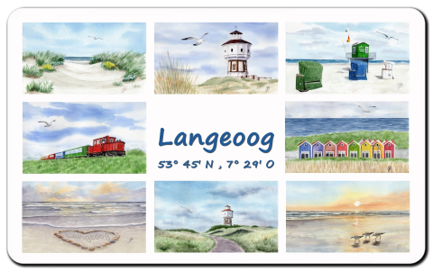 Aquarell Brettchen Frühstücksbrettchen Insel Langeoog Collage Nordsee