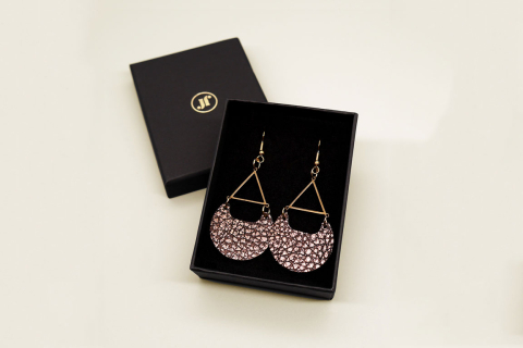 Leder Ohrringe „Halfmoon“ 18k vergoldet Farbe Kupfer