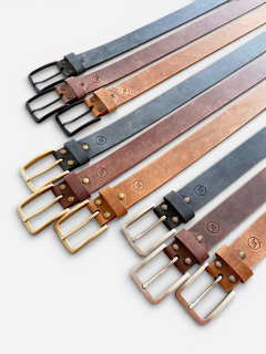 Lederguertel Farbe Schwarz Dunkelbraun und Cognac mit Messing, matt Silber oder schwarzer Guertelschnalle