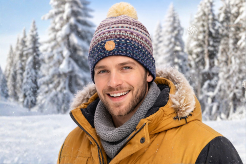 Alpaka Bommel-Mütze DILAYA aus 100% Baby Alpaka