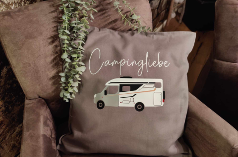 Kissenhülle/Kissenbezug 50x50cm Camping Wohnmobil/Camper "Nathalie" Campingliebe