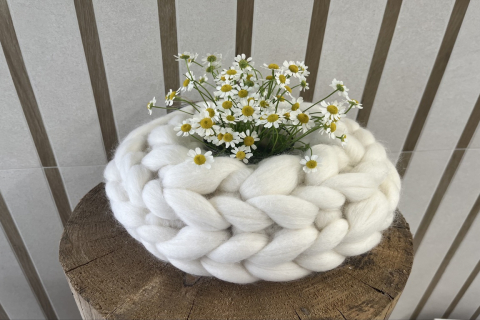 Kleiner Dekokranz aus Merinowolle Offwhite