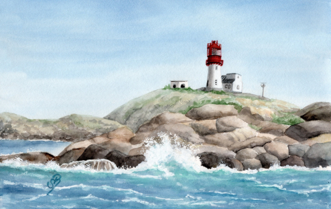 Aquarell Brettchen Frühstücksbrettchen Lindesnes Fyr Leuchtturm Norwegen Kristiansand 