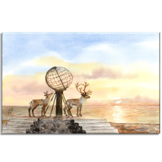 Aquarell Bild Keilrahmen Leinwand 30x20 cm Nordkap Norwegen Mitternachtssonne