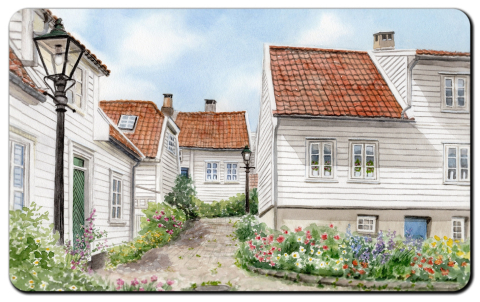 Aquarell Brettchen Frühstücksbrettchen Norwegen Stavanger Altstadt