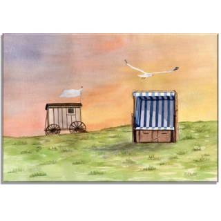 Aquarell Bild Keilrahmen Leinwand 30x20 cm Insel Norderney Strandkorb Badekarren Nordsee