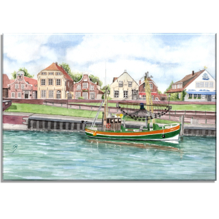 Aquarell Bild Keilrahmen Leinwand 30x20 cm Hafen Greetsiel Ostfriesland 