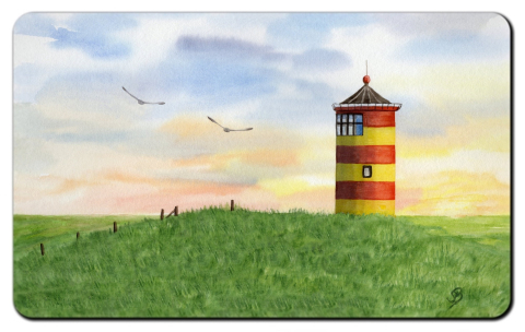 Aquarell Brettchen Frühstücksbrettchen Leuchtturm Pilsum Greetsiel Sonnenuntergang Nordsee OFL5
