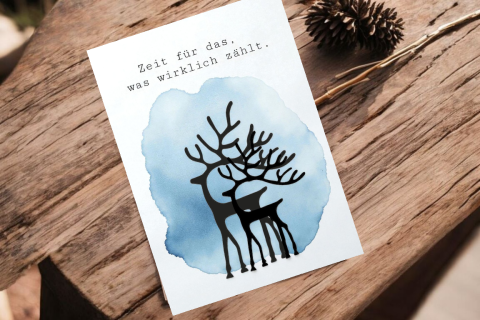 Weihnachts-Postkarte mit Rehe