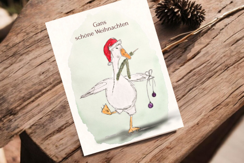 Weihnachts-Postkarte mit Gans