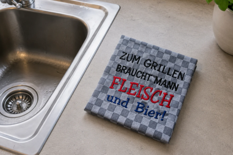 Geschirrtuch Grillen - Fleisch und Bier