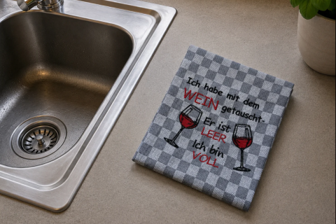 Geschirrtuch Wein - ich voll, er leer