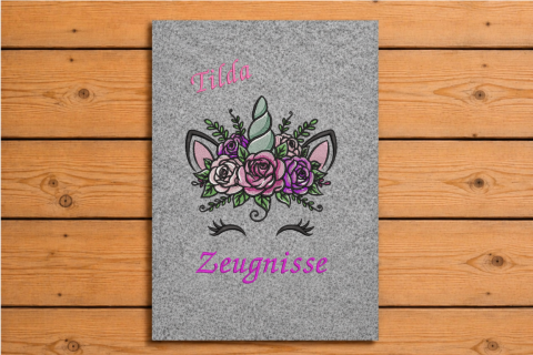 Ordner mit Filzhülle Zeugnisse Einhorn Blumen