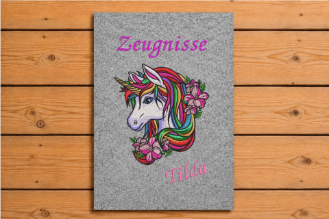 Ordner mit Filzhülle Zeugnisse Einhorn
