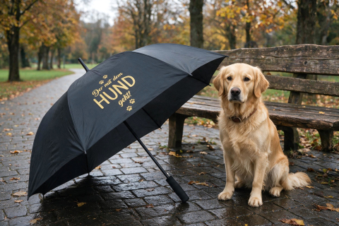 Regenschirm „Der mit dem Hund geht“ - Schwarz - Druck Gold