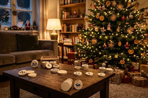 Das Stuhrer Eselspiel XS mit 61 Spielsteine in der Weihnachtsedition