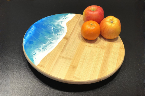 Drehteller aus Bambus im Meereswellen-Design - abgerundet