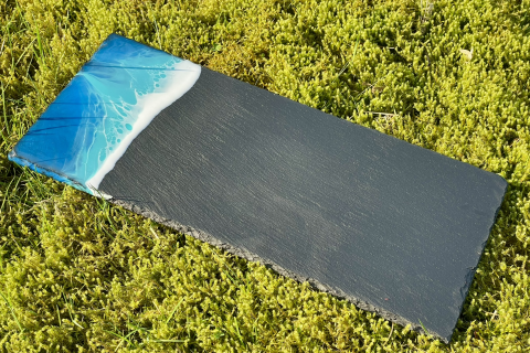 Servierplatte Schiefer lang Draufsicht seitlich