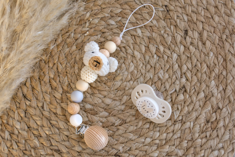 Schnullerkette "Teddy gehäkelt weiß"
