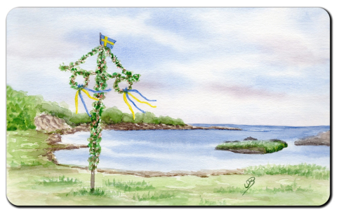 Aquarell Brettchen Frühstücksbrettchen Schweden Mittsommer Midsommar