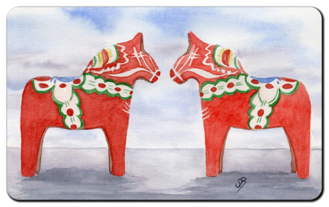 Aquarell Brettchen Frühstücksbrettchen Schweden Dalahästar Dalapferd Dalarna