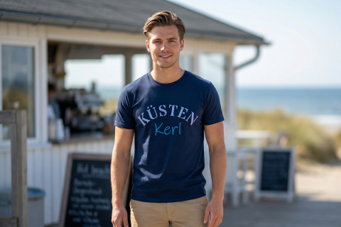 T-Shirt „Küstenkerl“ - Farbe Dunkelblau - Druck Lila und Neonblau