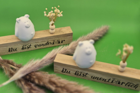 Kleine Holzleiste mit Teddy -Valentinstagsgruss-