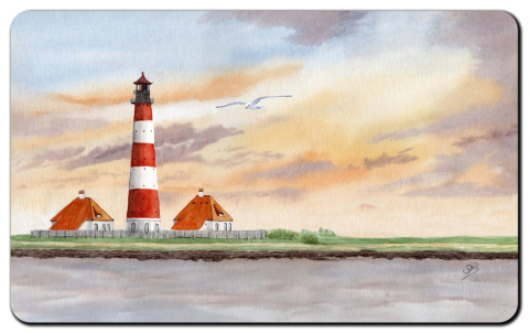 Aquarell Brettchen Frühstücksbrettchen Leuchtturm Westerhever Sankt Peter Ording SPO10
