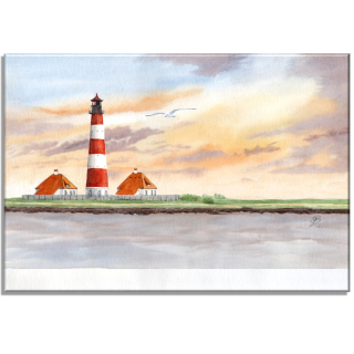 Aquarell Bild Keilrahmen Leinwand 30x20 cm Leuchtturm Westerhever Nordsee Sankt Peter Ording SPO10