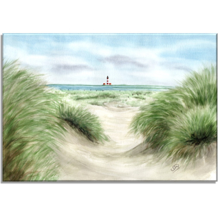 Aquarell Bild Keilrahmen Leinwand 30x20 cm Leuchtturm Westerhever SPO Dünen