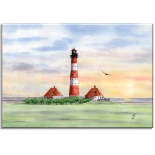 Aquarell Bild Keilrahmen Leinwand 30x20 cm Leuchtturm Westerhever Nordsee Sankt Peter Ording SPO3