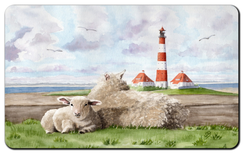 Aquarell Brettchen Frühstücksbrettchen Leuchtturm Westerhever Sankt Peter Ording SPO9