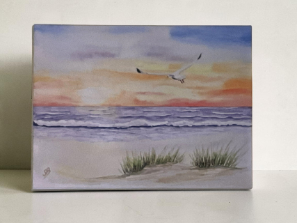Aquarell Bild Keilrahmen Leinwand 80x60 cm Strand Meer Sonnenuntergang Maritim Nordsee DK16