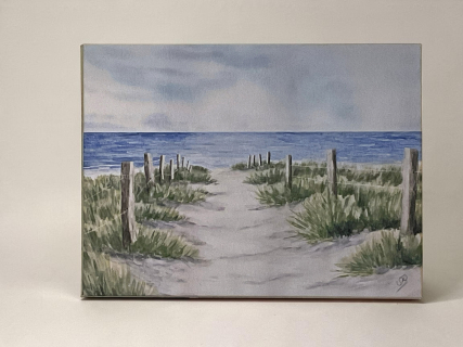 Aquarell Bild Keilrahmen Leinwand 80x60 cm Strandzugang Nordsee Ostsee Meer Strand Dünen