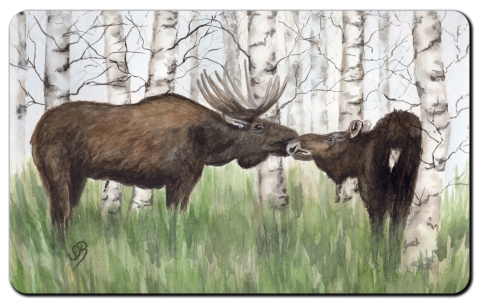 Aquarell Brettchen Frühstücksbrettchen Schweden Elch knutschende Elche