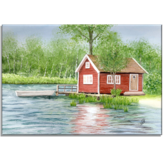 Aquarell Bild Keilrahmen Leinwand 30x20 cm Schweden Schwedenhaus am See Haus SW6