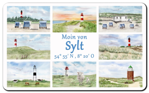 Aquarell Brettchen Frühstücksbrettchen Leuchtturm Sylt Collage Strand
