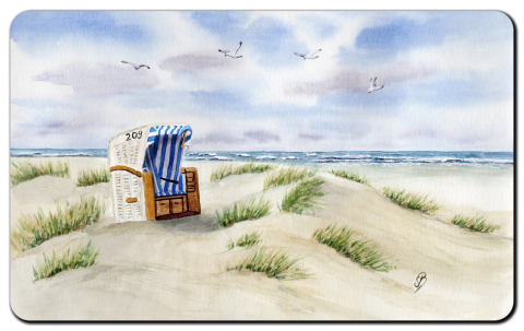 Aquarell Brettchen Frühstücksbrettchen Sylt Strandkorb Strand Meer Sylt4