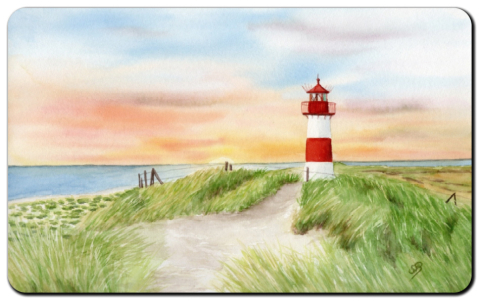 Aquarell Brettchen Frühstücksbrettchen Leuchtturm List Sylt Strand Sylt5