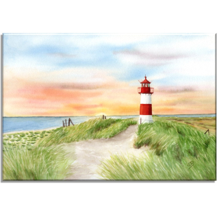 Aquarell Bild Keilrahmen Leinwand 30x20 cm Leuchtturm List Sylt Sonnenuntergang