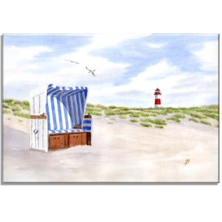 Aquarell Bild Keilrahmen Leinwand 30x20 cm Insel Sylt Leuchtturm Strandkorb Strand Nordsee Sylt6