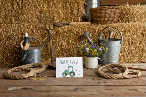 Postkarte „Grüner Trecker“ – Harrijasses!