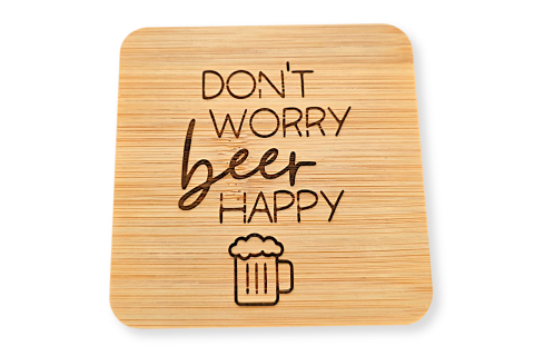 Bambus-Untersetzer "Don't Worry Beer Happy"