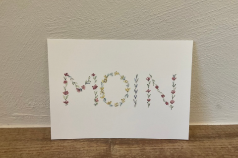 Postkarte Plattdeutsch Moin floral