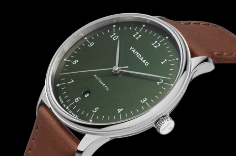 Primus Automatik Stahl-Grün - Hellbraunes Lederband