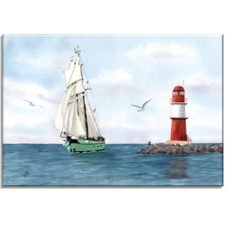 Aquarell Bild Keilrahmen Leinwand 30x20 cm Warnemünde Mole Ostsee WA2