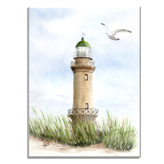 Aquarell Bild Keilrahmen Leinwand 30x20 cm Warnemünde Leuchtturm WA3